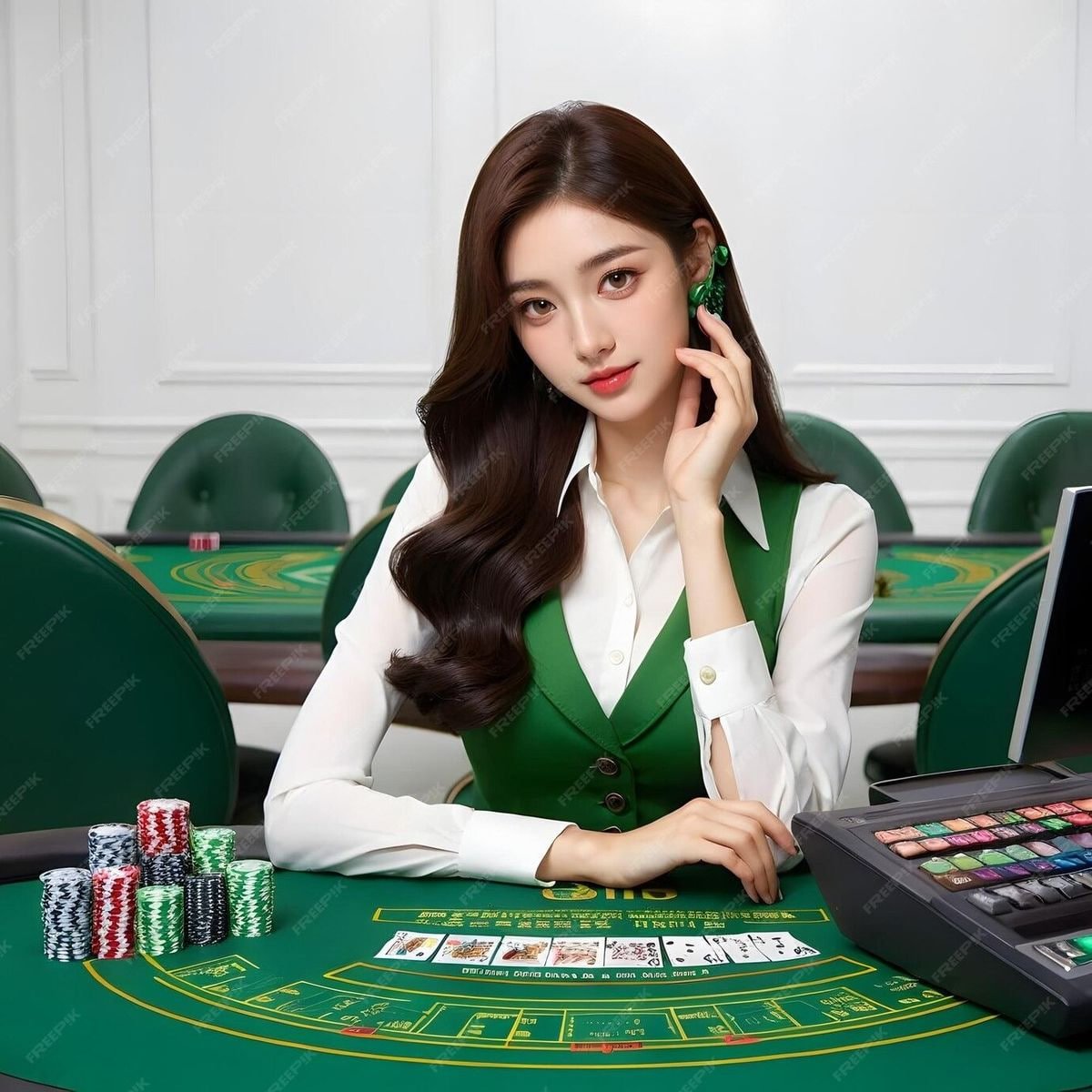 Blackjack 21 ဂိမ်း ဗုတ်ချပ်ကစားနေသောပုံ